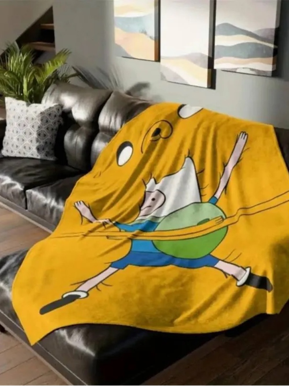 Yellow Adventure Time Finn & Jake Plush Throw Blanket - Picture 2 of 2
